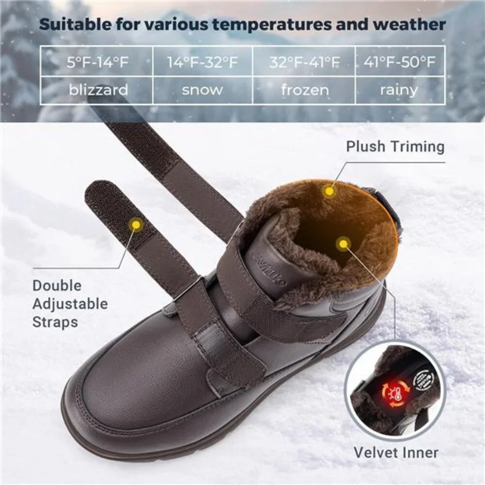 Men's Extra Wide Winter Boots Fur Lined Snow Boots Waterproof